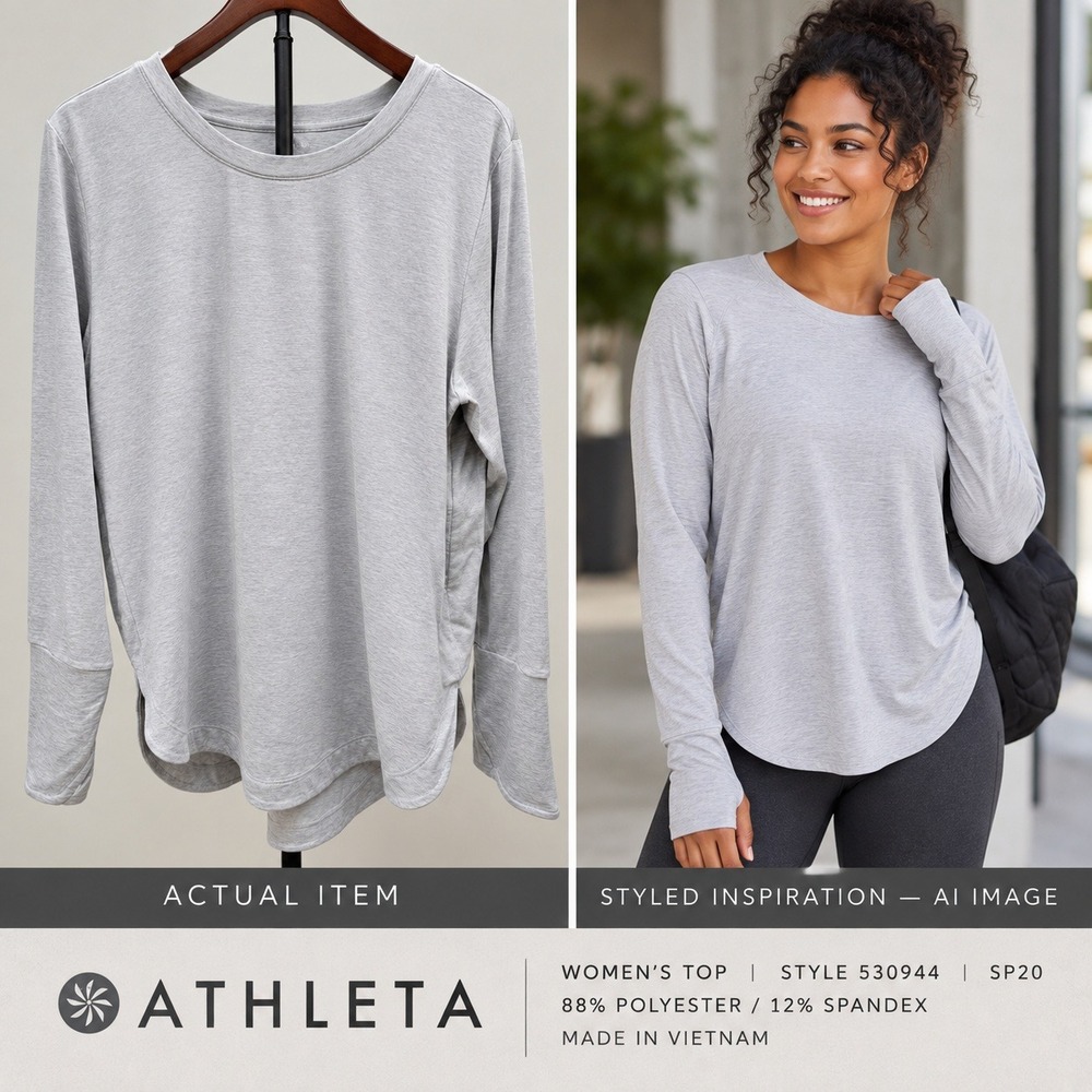 Athleta Uptempo Long Sleeve Top Grey Heather 1X Activewear Athleisure Thumbholes